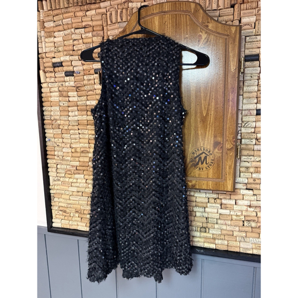 Altar'd State Black Sequin Shift Sleeveless Short Holiday Party Cocktail Dress S - Picture 5 of 6